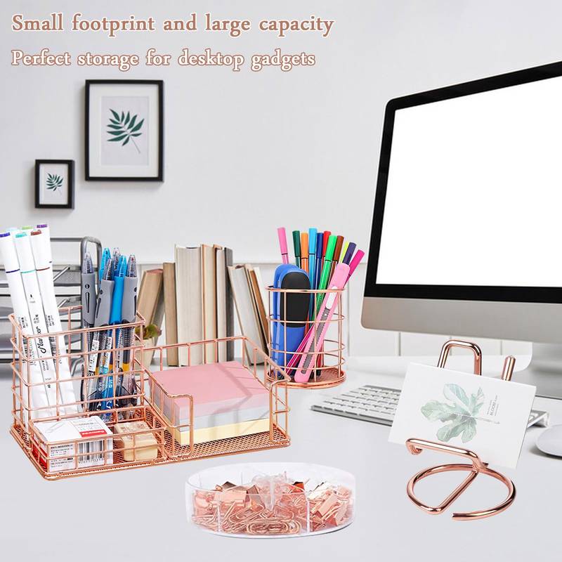Office Desk Organizers And Accessories, Office Supplies Set With Pen  Holder, Phone Stand, Metal Mesh Desktop Organizers Caddy With 30 Paper  Clips, 20